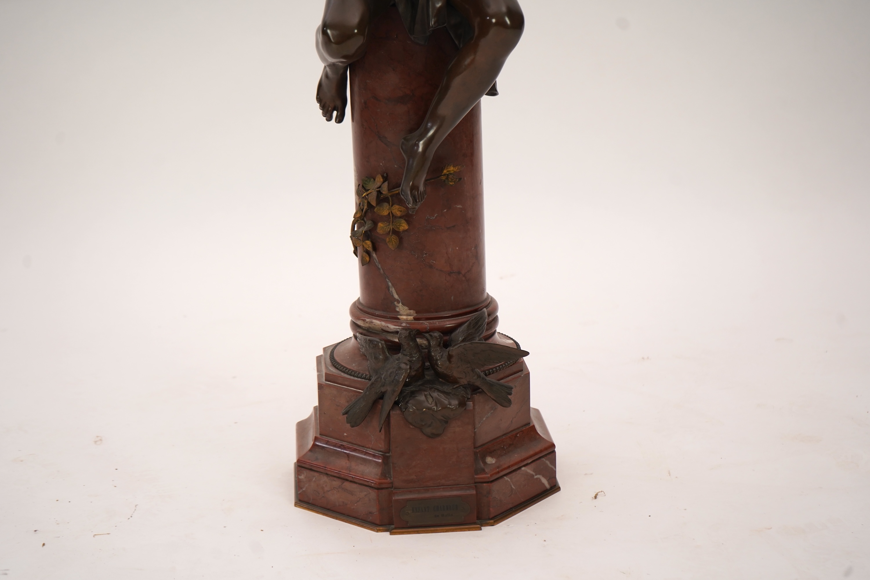 Jean Bulio (French, 1827-1911), a 19th century French bronze 'Enfant Charmeur' 27cm wide, 89cm high
